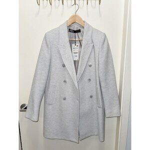 BNWT Zara Super Soft Double Breasted Peacoat | Light Grey | Size XS